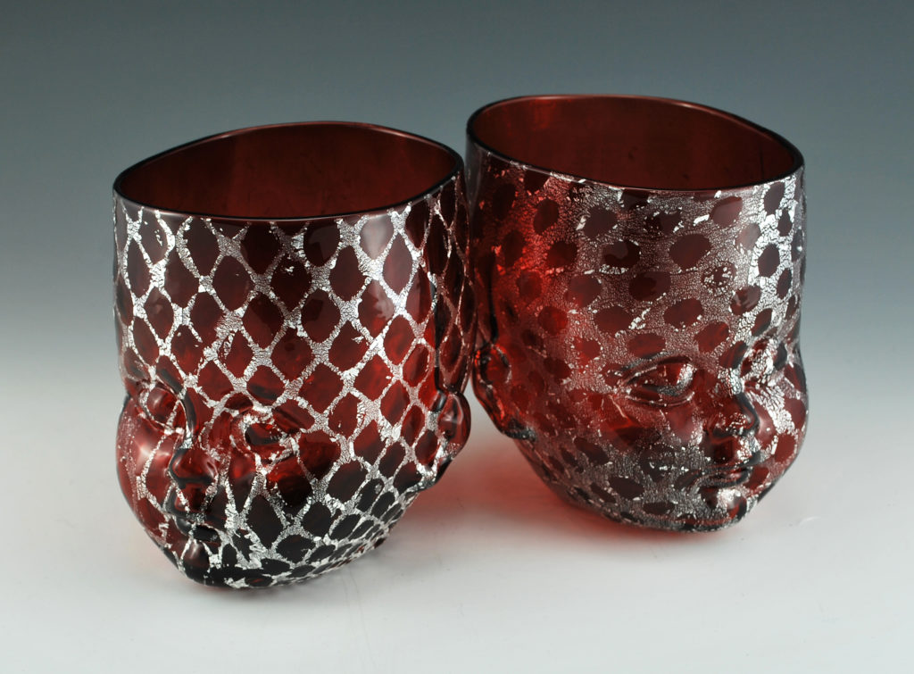 Two Light Copper Ruby Baby Head Cups