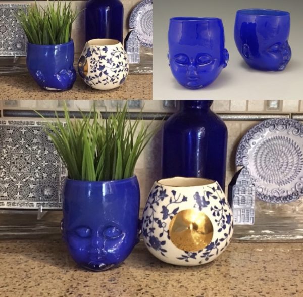 Blue Baby Head Cup and a ceramic tumbler
