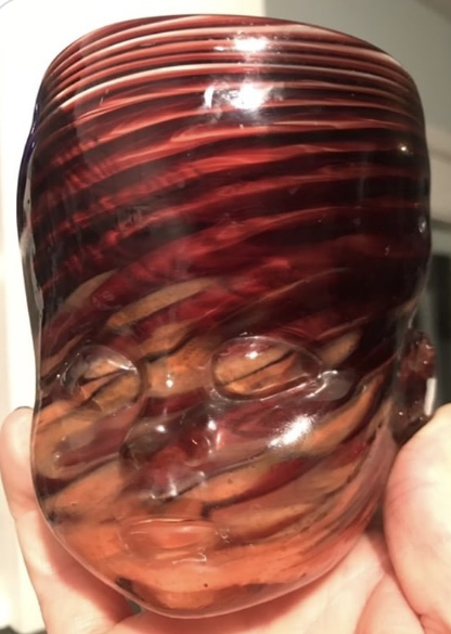 Copper Ruby & Orange Baby Head Cup close up