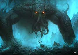 Cthulhu over a struggling boat
